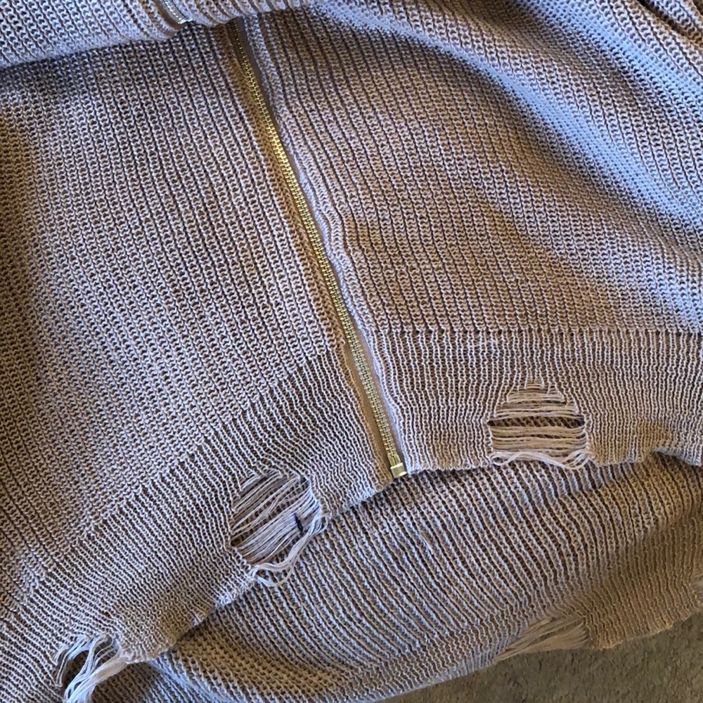 Oversized front zipper knitted hoodie sweater - Picture 14 of 16